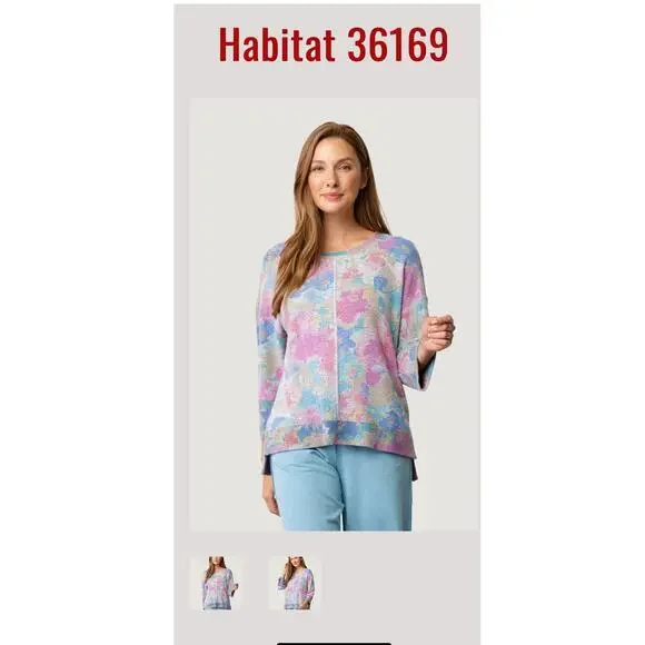 Habitat pullover sweater loose fit scoop neck 3/4 sleeve pastel floral print - L - Picture 9 of 10